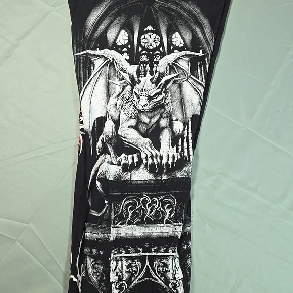 Black Gothic Gargoyle Dolls Kill Widow Womens XXL Pants Leggings Cross Zipper - Picture 5 of 8